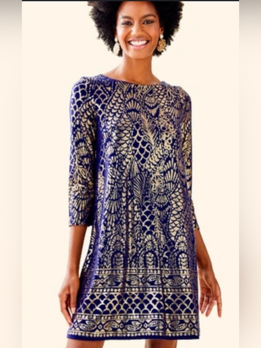 LILLY PULITZER Ophelia Metallic Swing Dress in Gold Metallic Tales of the Sea